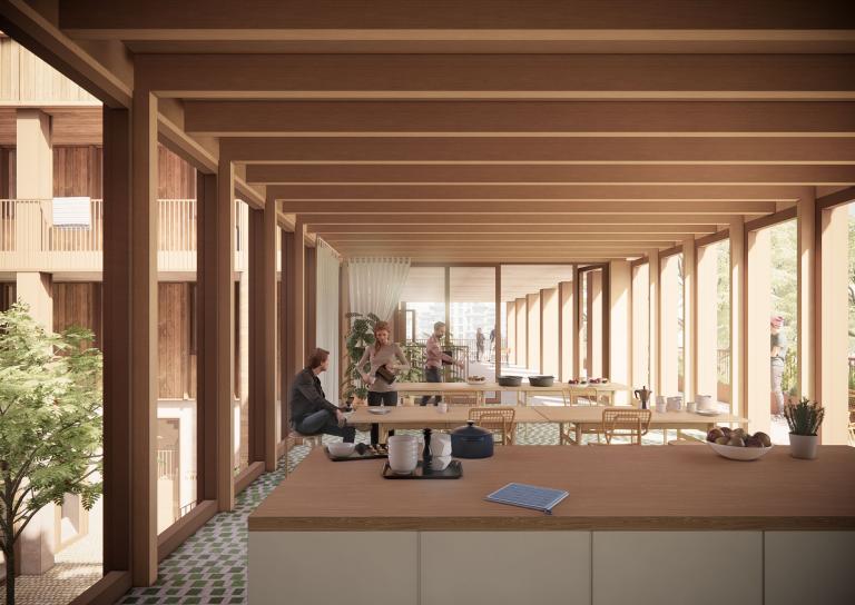 L’atelier et la cuisine d’accueil général du futur Centre intégré. © Bogdan & Van Broeck – BC Architects & Studies