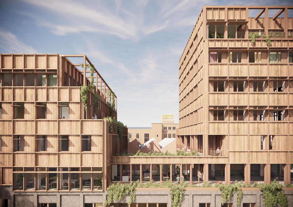 La façade sud du futur bâtiment, du côté du futur Parc Béco. © Bogdan & Van Broeck – BC Architects & Studies