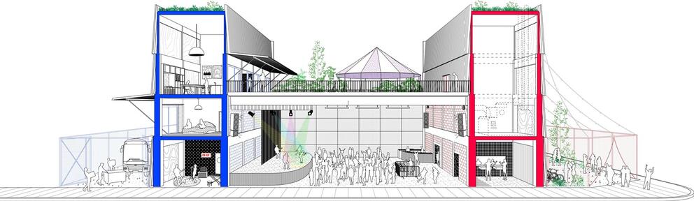 Coupe longitudinale du futur bâtiment. © Central