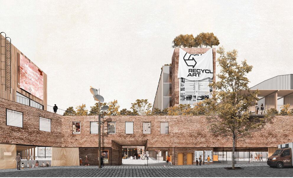 Simulation du futur bâtiment vu depuis la rue de Manchester. © sau-msi.brussels (BC architects)