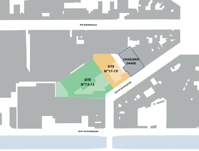 La situation actuelle des 13-15 et 17-19 rue de Manchester. © sau-msi.brussels / MSA-Idea-Origin La situation actuelle des 13-15 et 17-19 rue de Manchester. © sau-msi.brussels / MSA-Idea-Origin