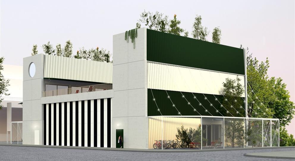 Simulation du futur bâtiment vu depuis le carrefour entre l’avenue du Port et la rue de l’Entrepôt. © Central