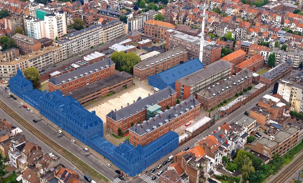 La première phase de redéploiement du site concerne les bâtiments à front du boulevard Général Jacques et sur le retour de l’avenue de la Couronne ainsi que l’ancien Manège. © sau-msi.brussels (Simon Schmitt - www.globalview.be)
